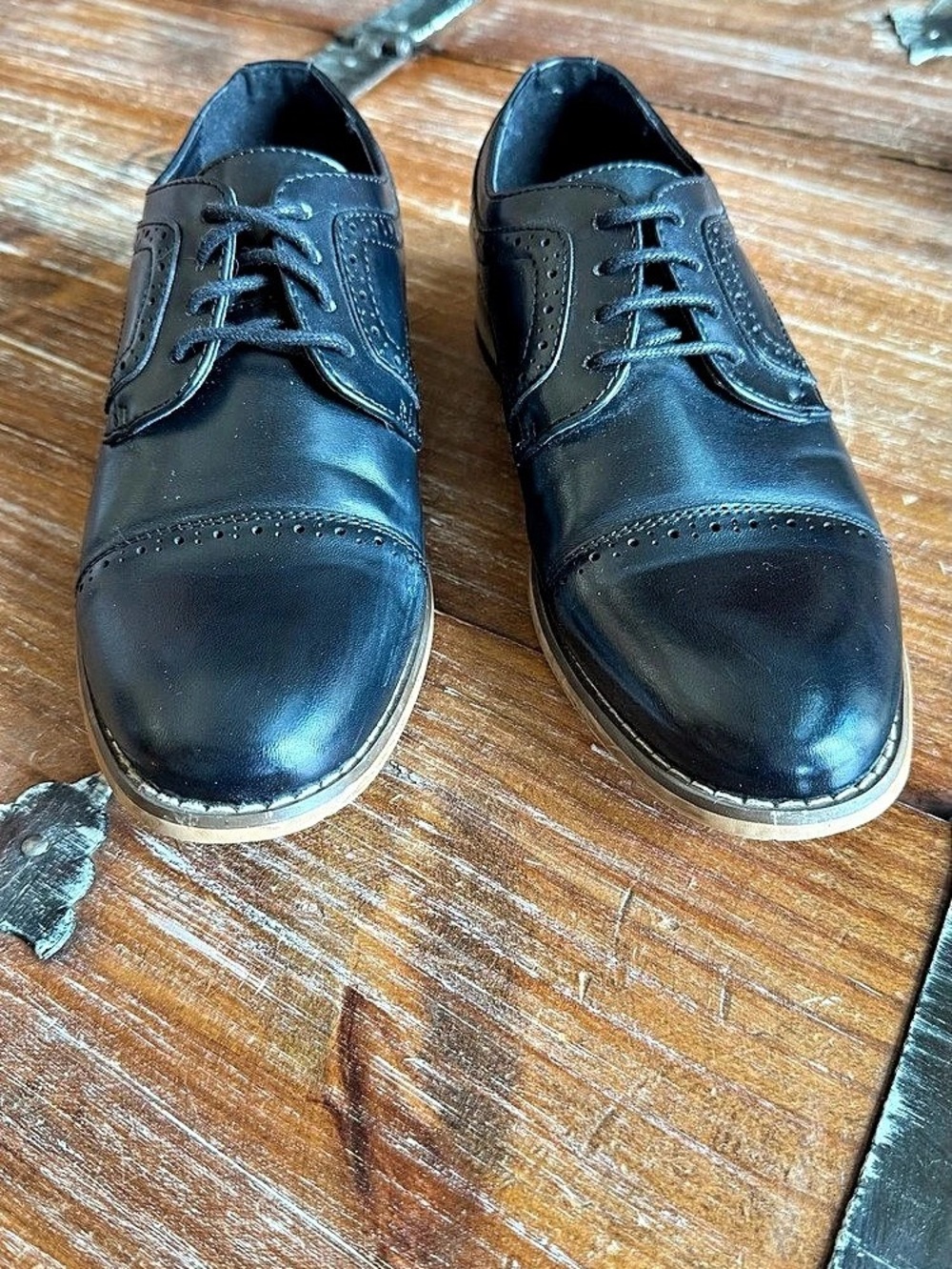 Boys Steve Madden Leather Oxford Shoes Black Size 3M